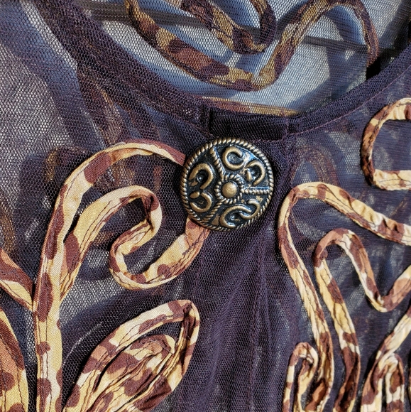 Chico's Brown Sheer Mesh Summer Cardigan w/Sewn-on Animal Print Leopard Swirls - Picture 11 of 16